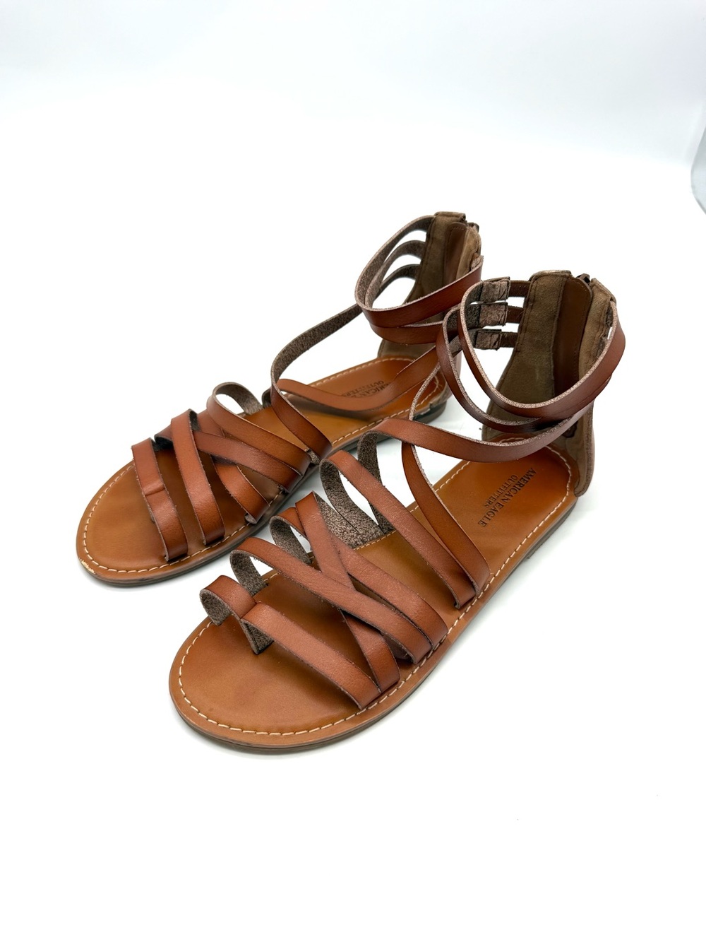 American Eagle Gladiator Sandals Brown Faux Leather Strappy Womens Size 8